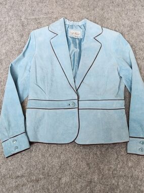 J Marco Genuine Leather Jacket Lined Women’s M Blue Suede Button Luxury Preppy